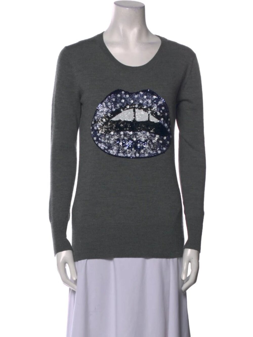 Markus Lupfer Merino Wool Graphic Print Top Grey | Size: XS Very Good
